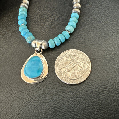 Mens Blue Kingman Turquoise Pendant Navajo Sterling Silver Necklace 21" 18111