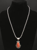 Orange Spiny Oyster Pendant Navajo Pearls Necklace | Sterling Silver | Authentic Native American Handmade | 1296
