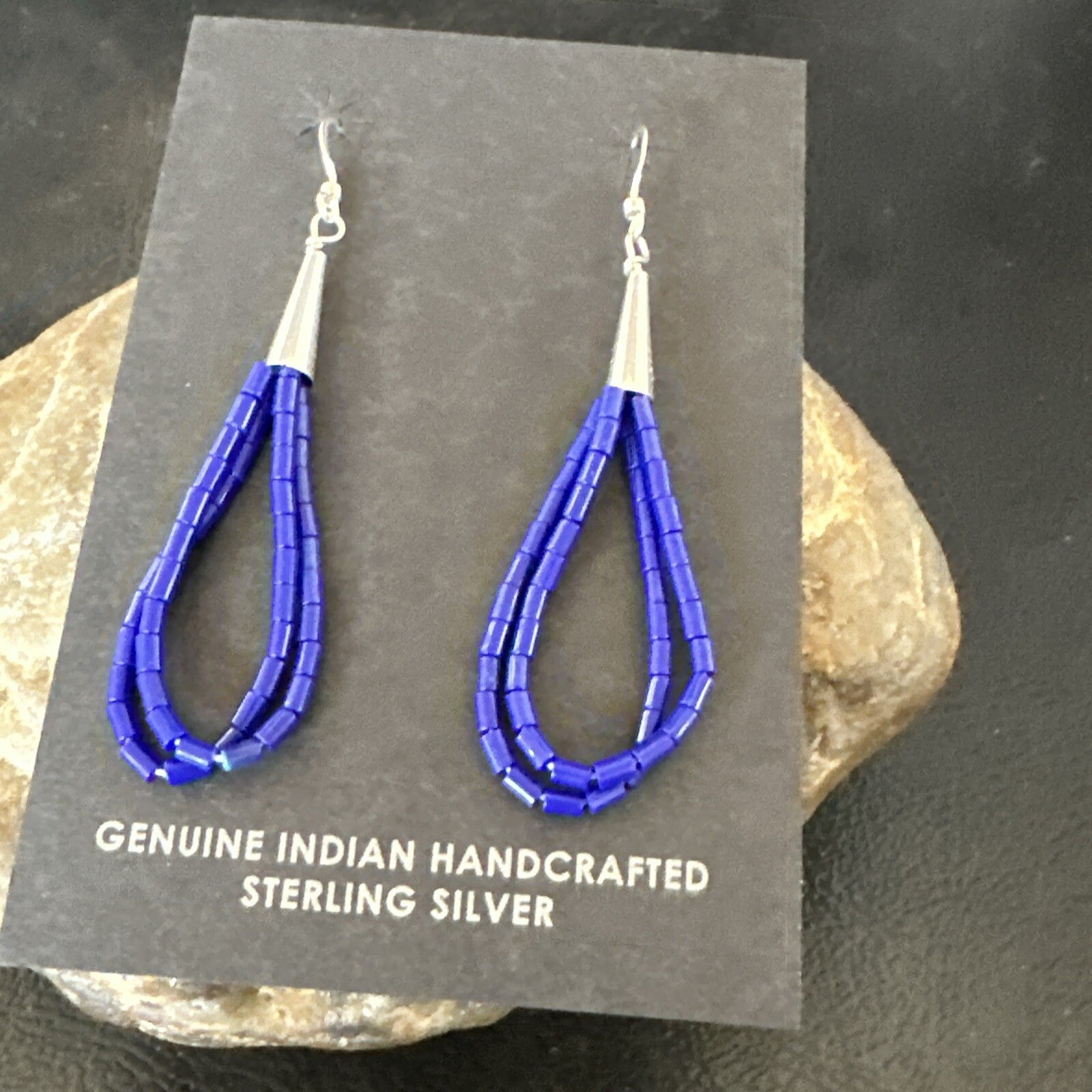 Blue Lapis 2S Heishi Liquid Sterling Silver Dangle Earrings 17888