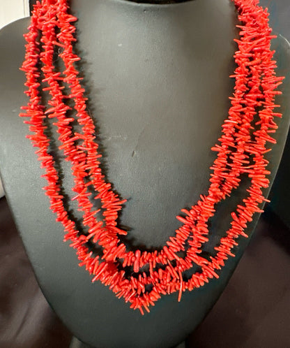 Navajo Indian 3S Red Natural Branch Coral Sterling Silver Necklace 17710