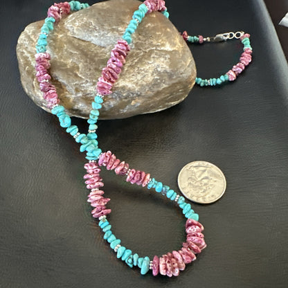 Mens  Spiny Blue Turquoise Navajo Sterling Silver Necklace 24” 18161