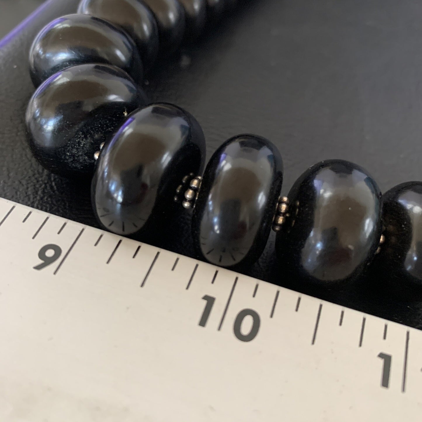 Black Jet Onyx Graduated Bead Navajo Pearls Sterling Silver Necklace 24" 12529
