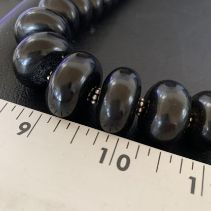 Black Jet Onyx Graduated Bead Navajo Pearls Sterling Silver Necklace 24" 12529