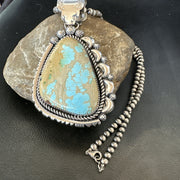 XXL Men's Royston Turquoise Pendant Navajo Pearls Necklace | Sterling Silver | Authentic Native American Handmade | 18744