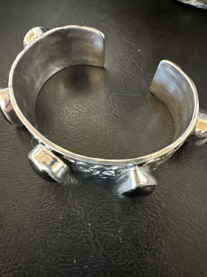 Mens Womens Navajo Sterling Silver Black Onyx Cluster Cuff Bracelet 7.5" 19433