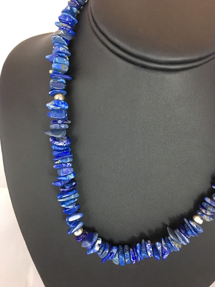Mens Blue Lapis Lazuli Navajo Pearls Sterling Silver Necklace 08066