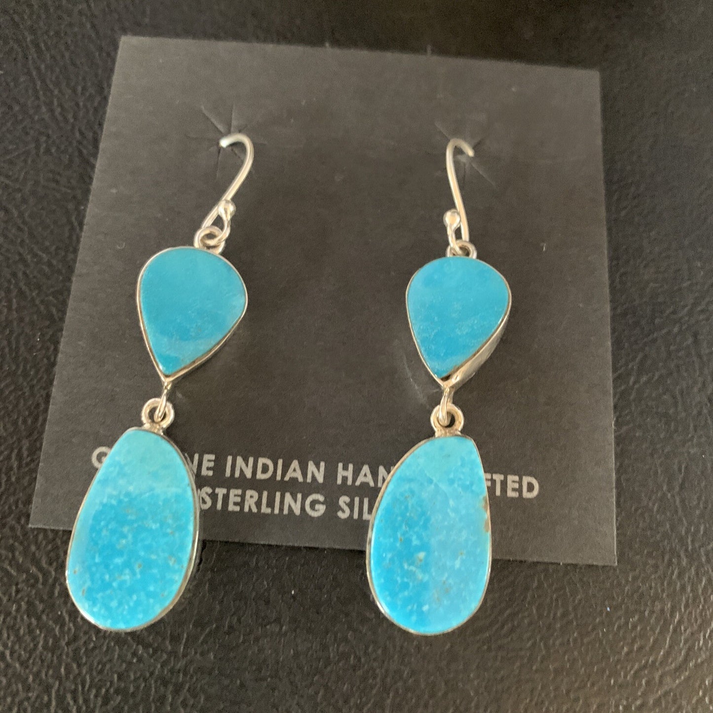 Kingman Turquoise Navajo Sterling Silver Dangle Earrings 1.5" 14105