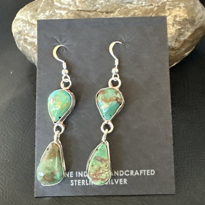 Green Royston Turquoise Navajo Sterling Silver Dangle Earrings 19415