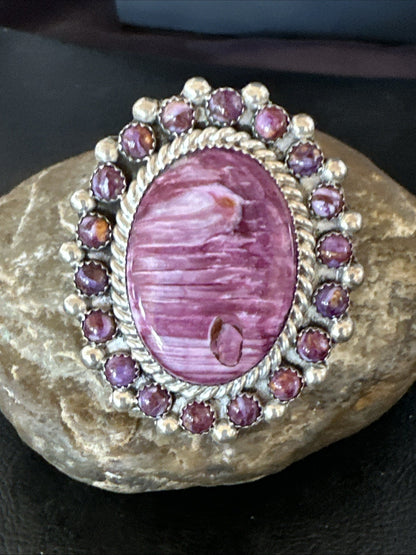 Womens Purple Spiny Oyster Navajo Sterling Silver Cluster Ring Size 9 19760