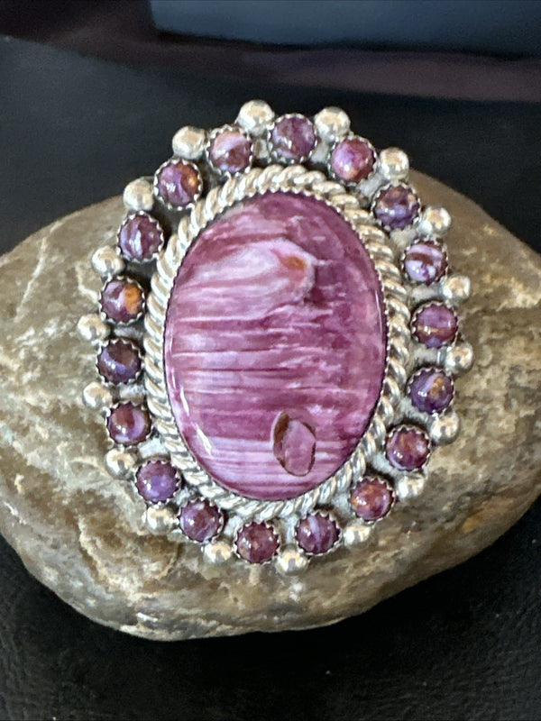Women's Purple Spiny Oyster Navajo Cluster Ring Size 9 | Sterling Silver | Authentic Native American Handmade | 19760