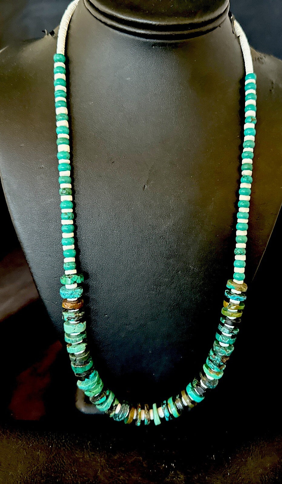 Navajo Blue Turquoise Shell Heishi Sterling Silver Bead 25” Necklace 17853
