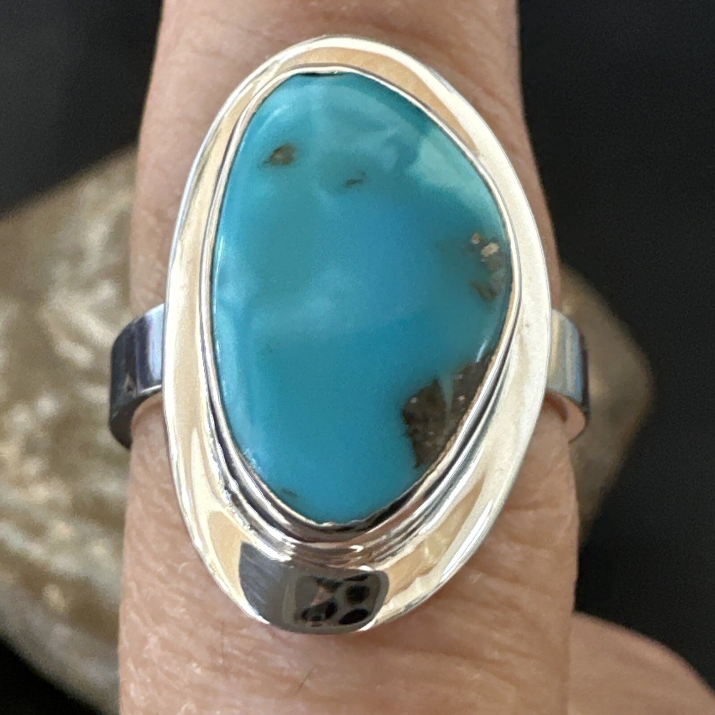 Southwestern Sterling Silver Blue Kingman Turquoise Ring Size 8 18521