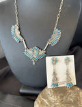 ZUNI Blue Turquoise Beads Needlepoint Necklace Earrings | Sterling Silver | Authentic Native American Handmade | 18595