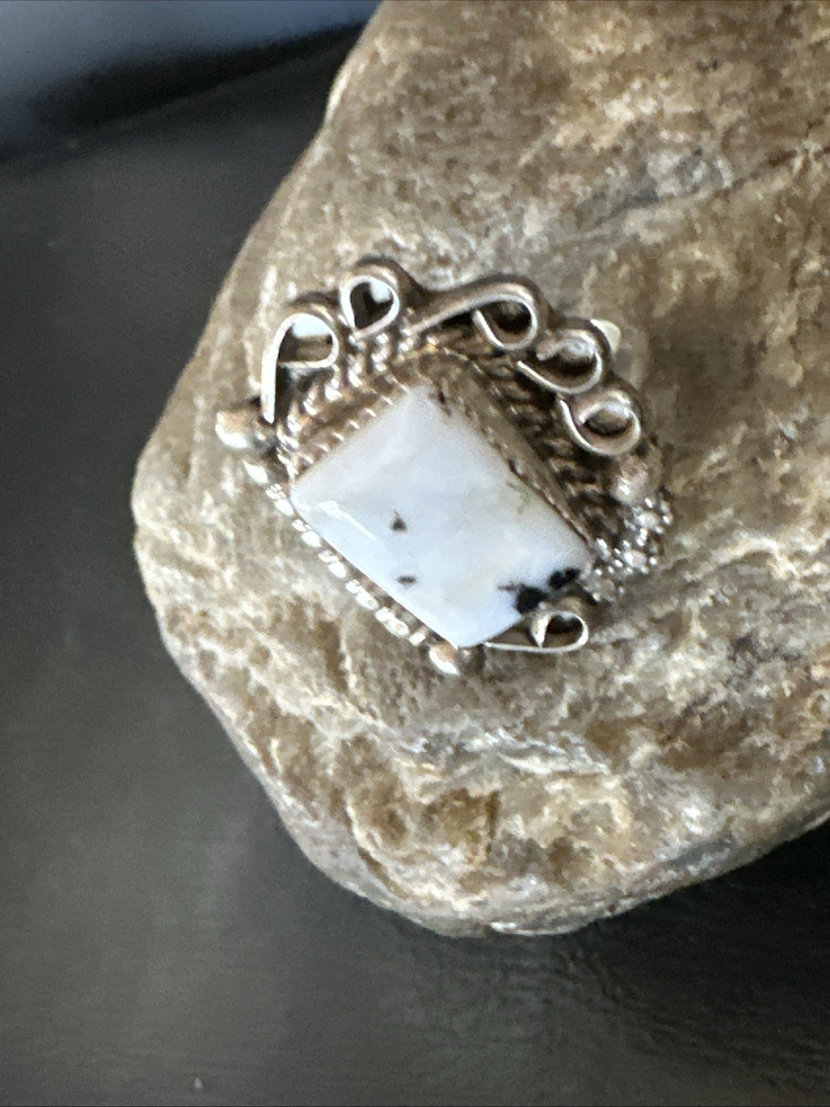 Black White Buffalo Turquoise Navajo Sterling Silver Ring Size 7 19807