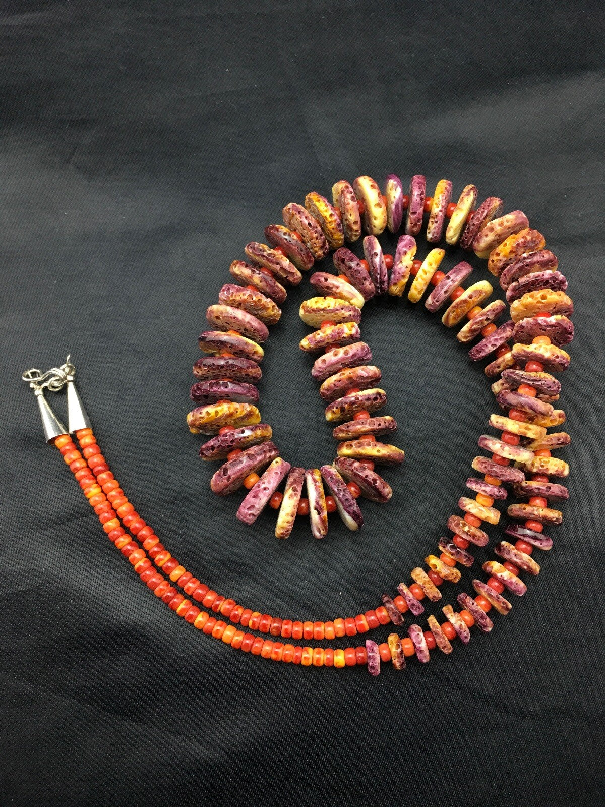 USA Mens Purple Spiny Oyster Bead Navajo Sterling Silver Necklace 28" 4256