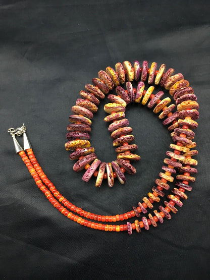 USA Mens Purple Spiny Oyster Bead Navajo Sterling Silver Necklace 28" 4256