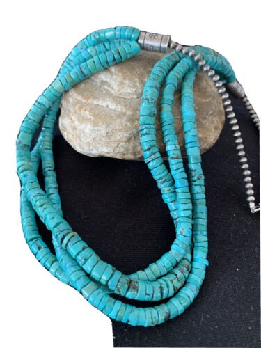 Navajo 3 Strand Turquoise Heishi Necklace Sterling Silver 24" 11776