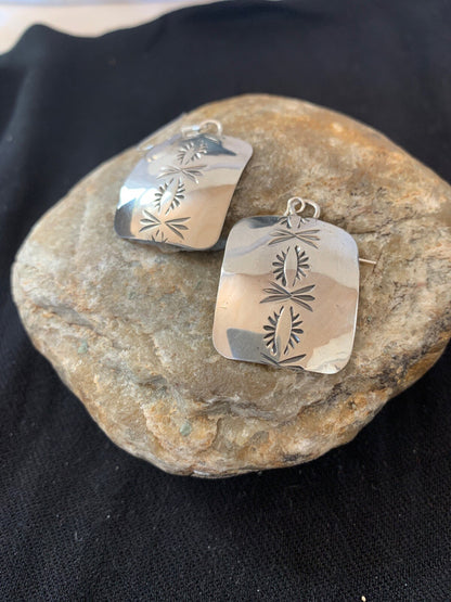 Native American Indian Navajo Sterling Silver Stamped Earrings Set 4835
