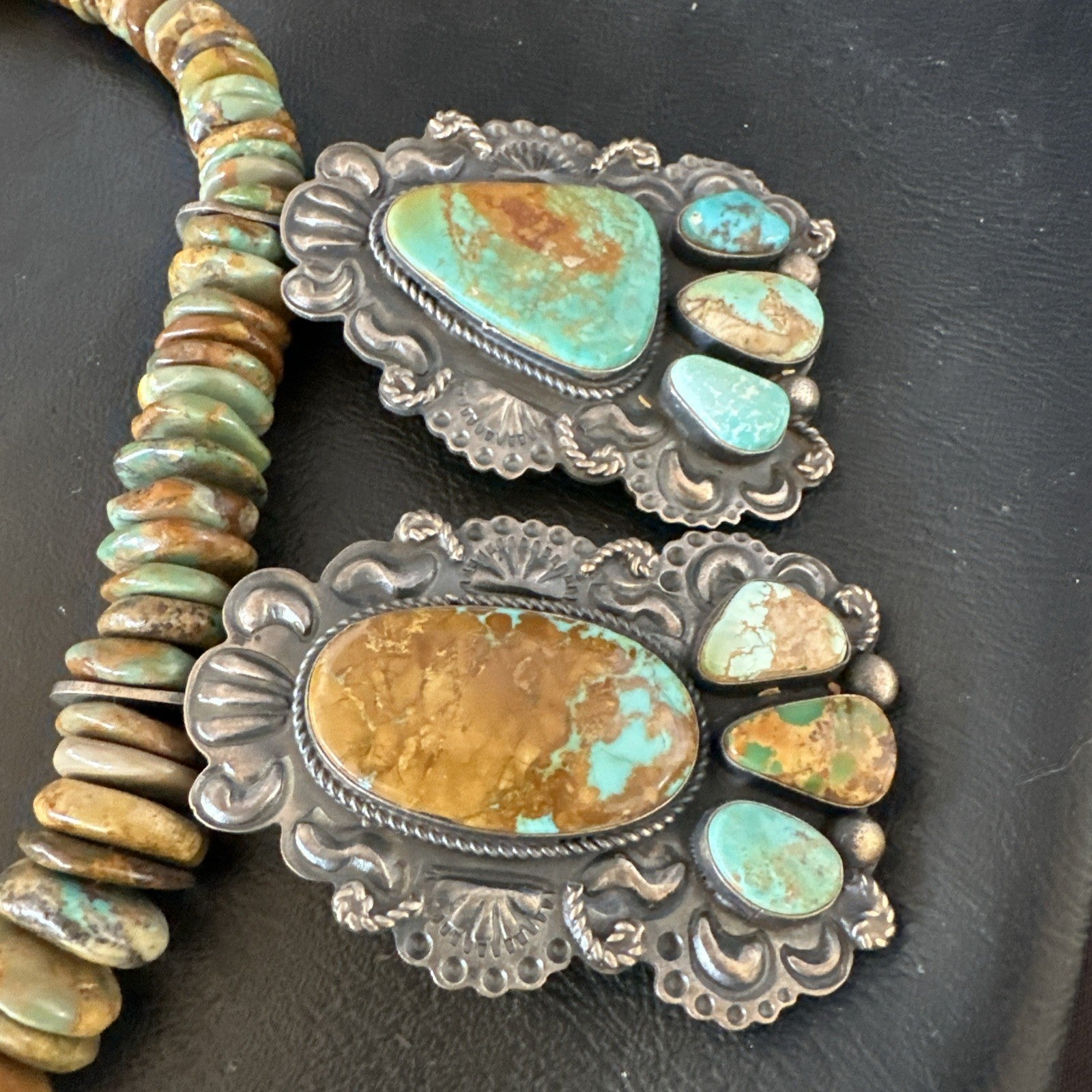 Statement Royston Turquoise Old Pawn 5 Navajo Sterling Silver Necklace 23" 19127
