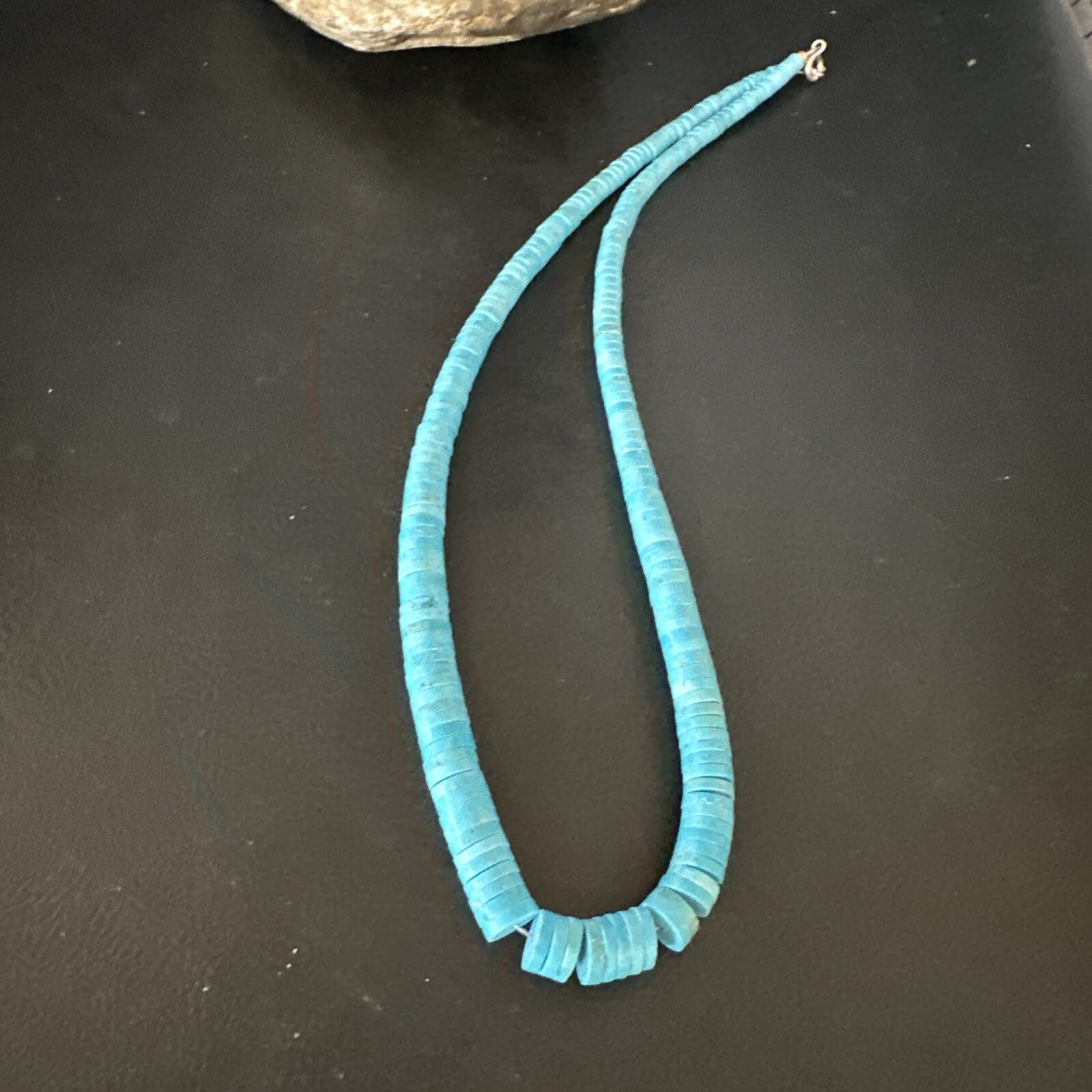 Robin Egg Blue Turquoise Stabilized 18” Heishi Sterling Silver Necklace 14932