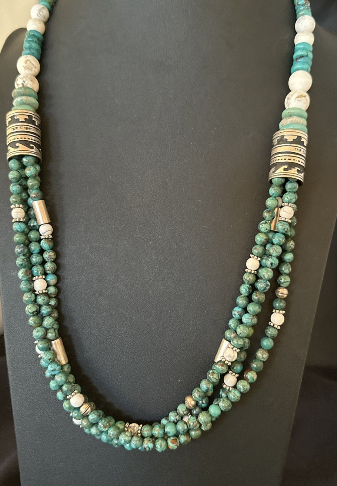Tommy & Rosita Singer T R Sterling Silver Turquoise 4 Strand Necklace 30” 19758