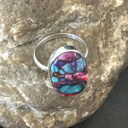 Blue Turquoise Spiny Oyster Southwestern Sterling Silver Ring Size 11 18450