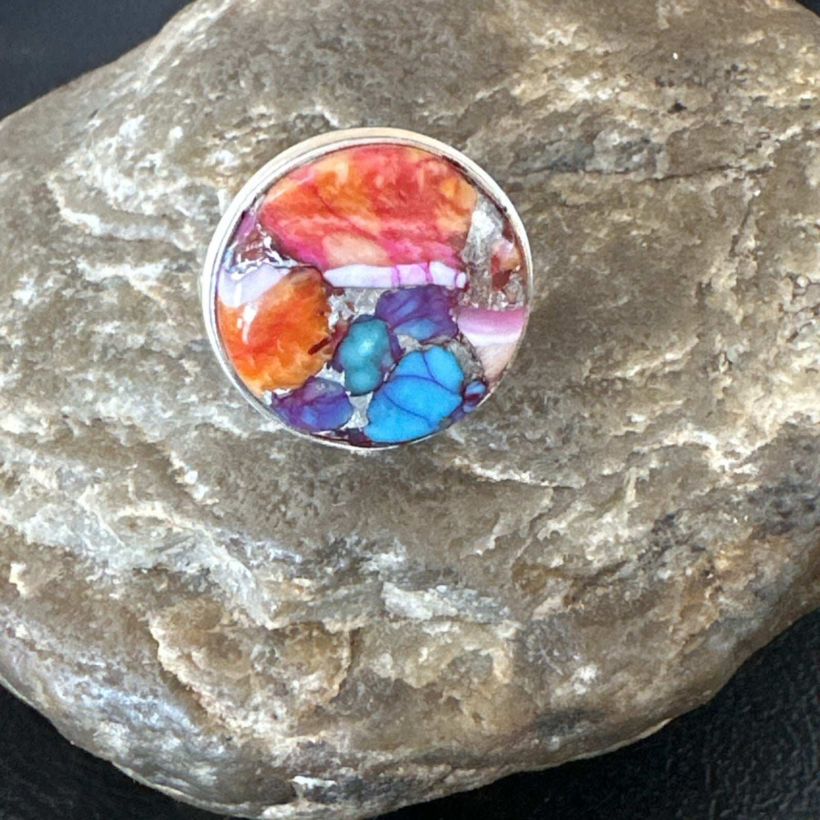 Blue Turquoise Spiny Oyster Navajo Sterling Silver Ring Size 8 18248