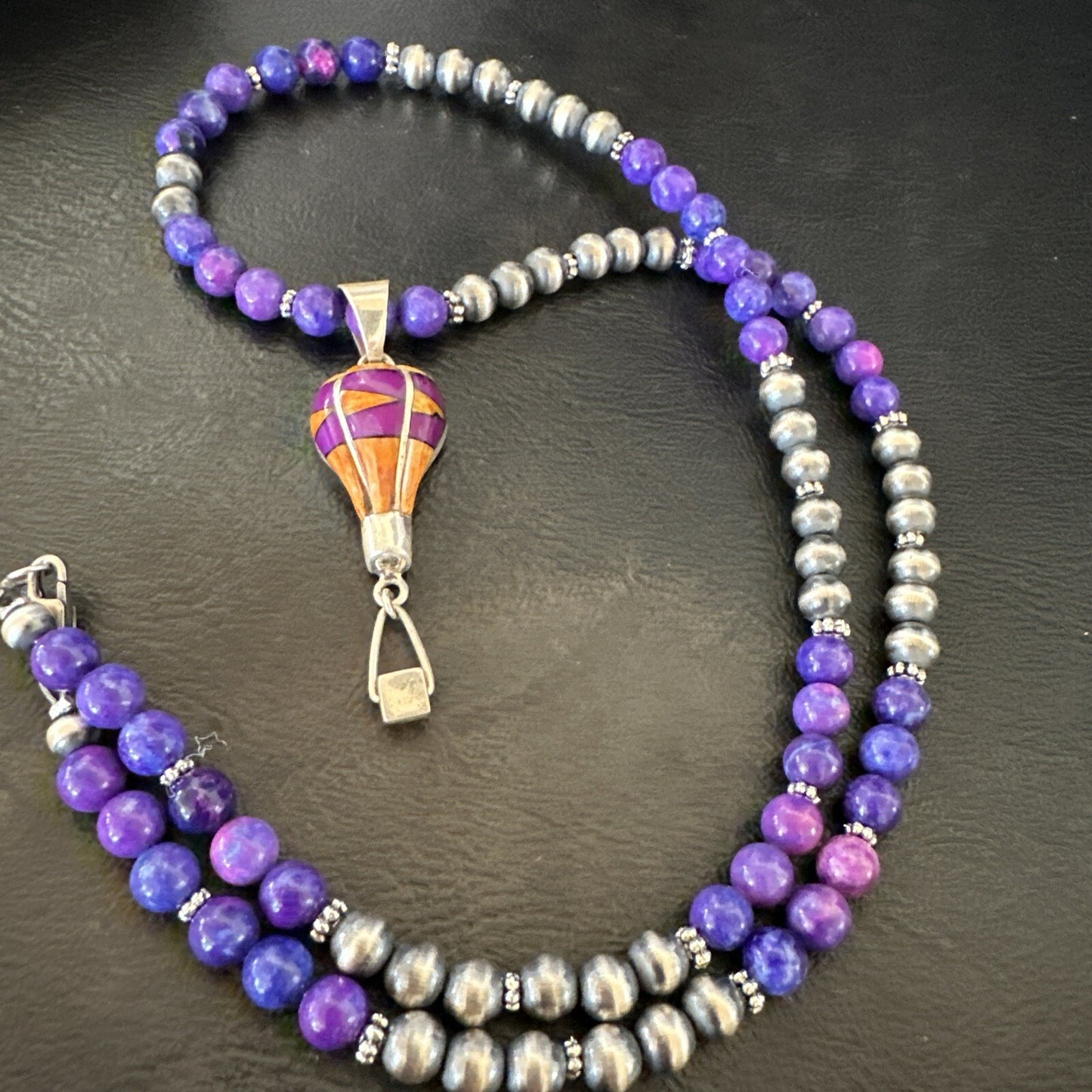 Balloon Orange Spiny Purple Pendant Navajo Sterling Silver Necklace 22" 18344