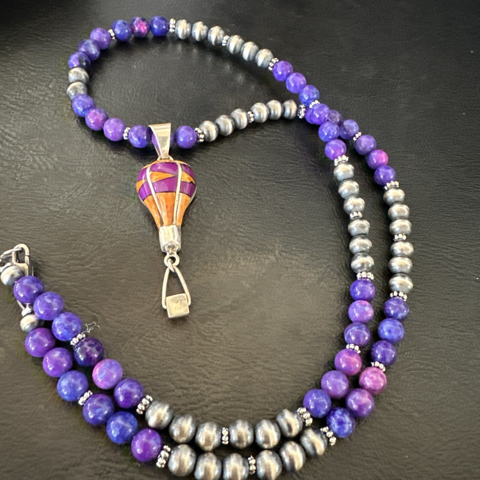 Balloon Orange Spiny Purple Pendant Navajo Sterling Silver Necklace 22" 18344