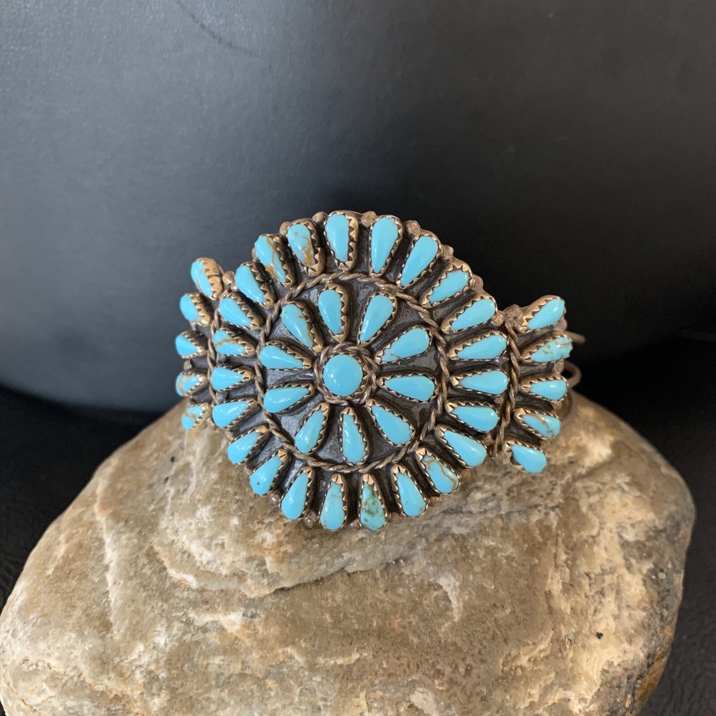 Old Pawn Zuni Sterling Silver Handmade Blue Turquoise Cuff Bracelet 12695