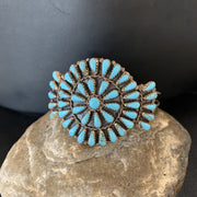 Old Pawn Zuni Handmade Blue Turquoise Cuff Bracelet | Sterling Silver | Authentic Native American Handmade | 12695
