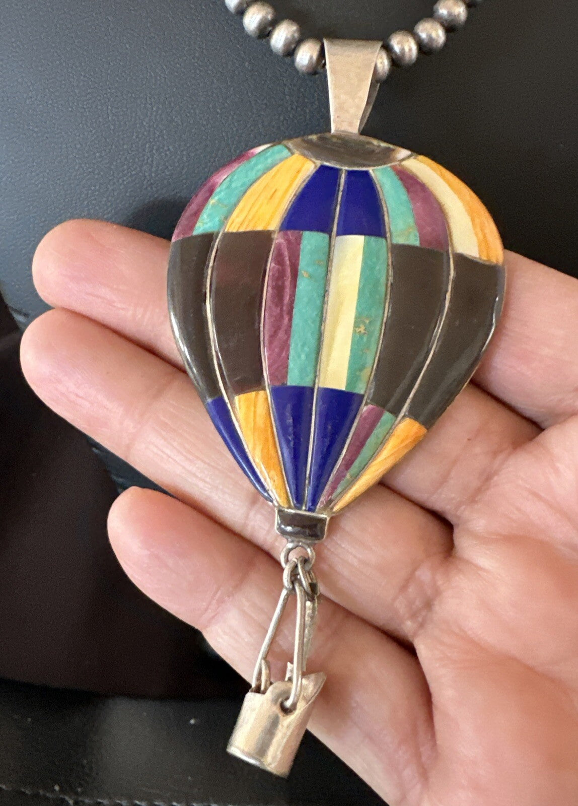 Balloon Multicolor Spiny Turquoise Pendant Navajo Sterling Silver Necklace 18757