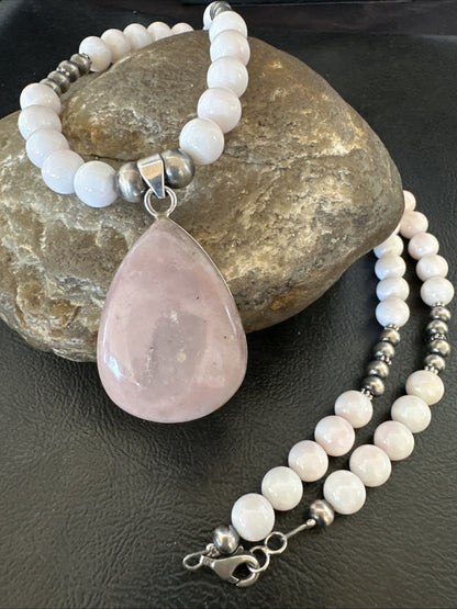 Southwestern Sterling Silver Pink Queen Conch Bead Necklace Pendant 20" 19583