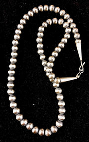 5mm Beads Navajo 20"Hook Eye Cone Necklace | Sterling Silver | Authentic Native American Handmade