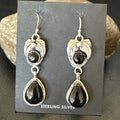 Black Onyx Navajo Dangle Earrings 1.5" | Sterling Silver | Authentic Native American Handmade | 18287