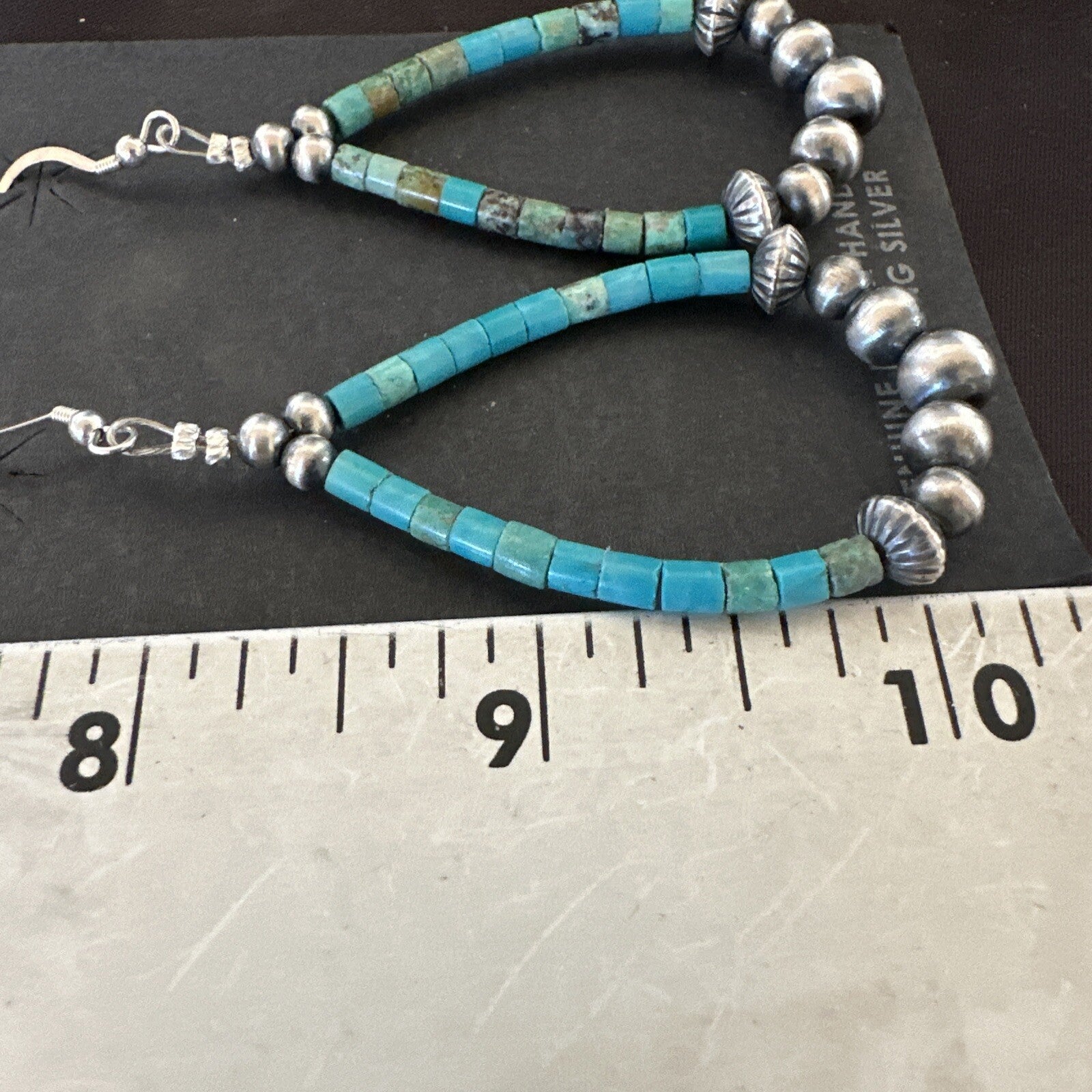 Blue Turquoise Heishi Sterling Silver Beads Navajo Beads Earrings 2" 17873