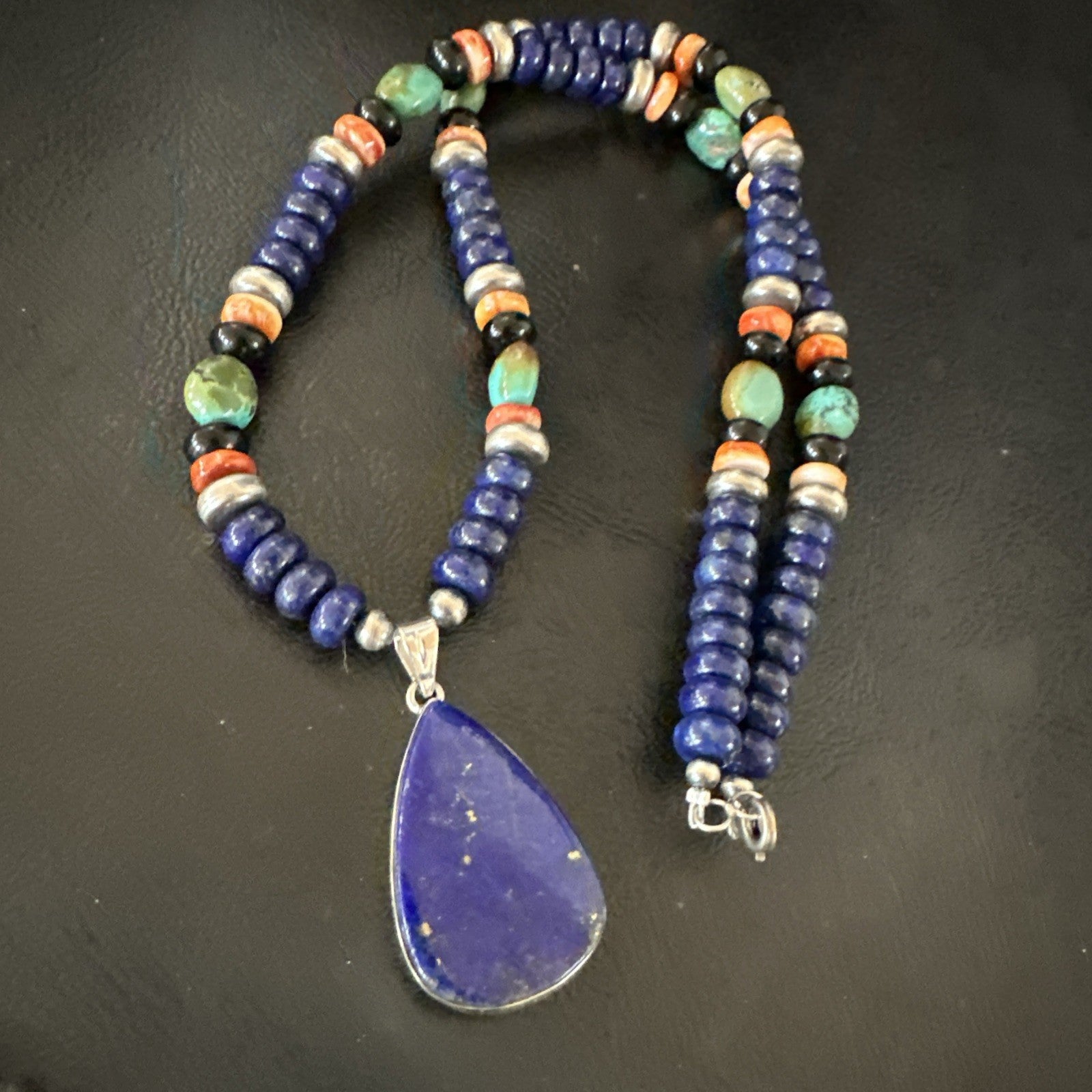 Lapis Turquoise Spiny Necklace Southwestern Sterling Silver Pendant 22” 19470