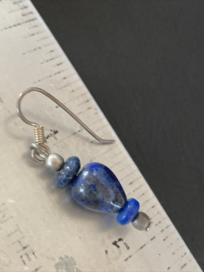Blue Lapis Lazuli Bead Navajo Sterling Silver Dangle Earrings 1712