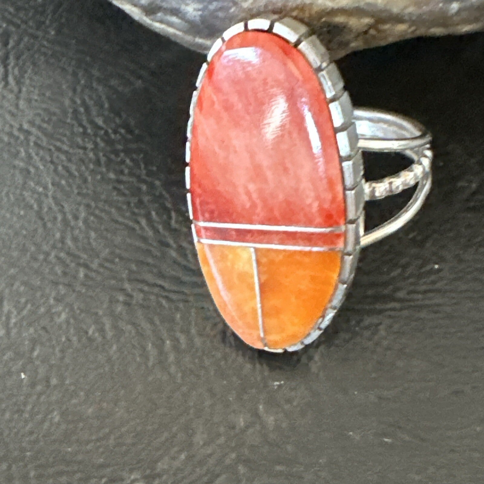 Women Orange Red Spiny Oyster Navajo Sterling Silver Ring Sz 8.5 17798