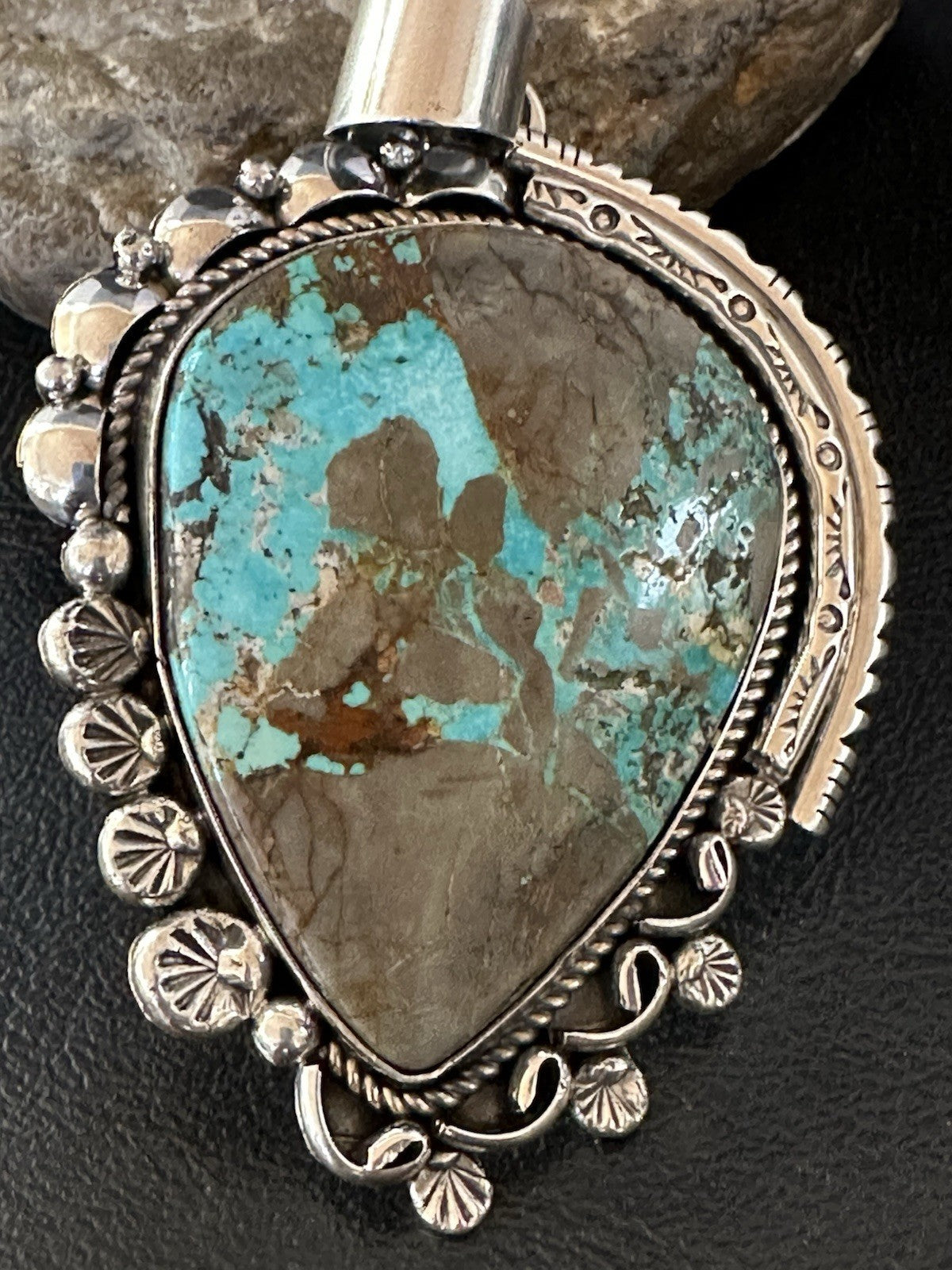XXL Men Women Blue Turquoise Sterling Silver Pendant Navajo 19529