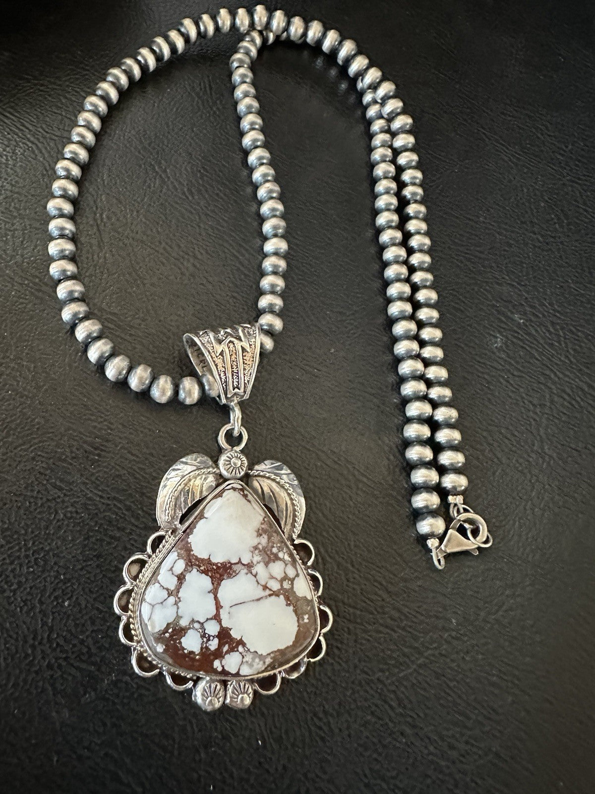 Navajo Pearls Sterling Silver Wild Crazy Horse Turquoise Necklace Pendant 19391
