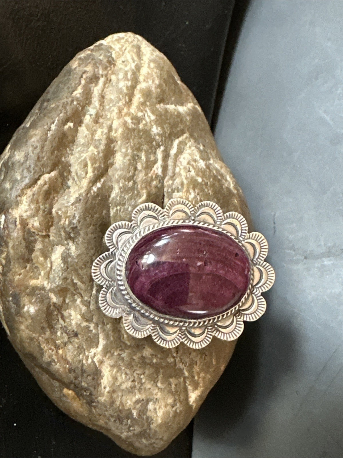 Womens Purple Spiny Oyster Navajo Sterling Silver Adjustable Ring Size 7 19821