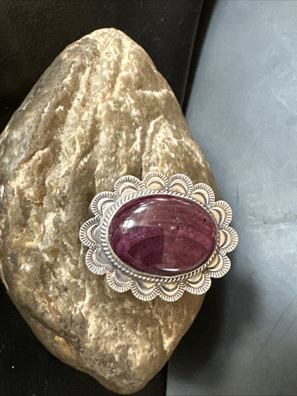 Womens Purple Spiny Oyster Navajo Sterling Silver Adjustable Ring Size 7 19821