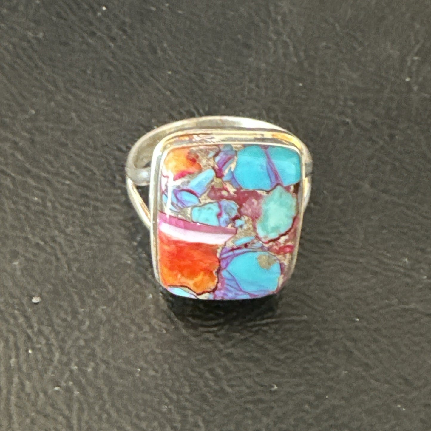 Blue Turquoise Spiny Oyster Southwestern Sterling Silver Ring Size 9 19061