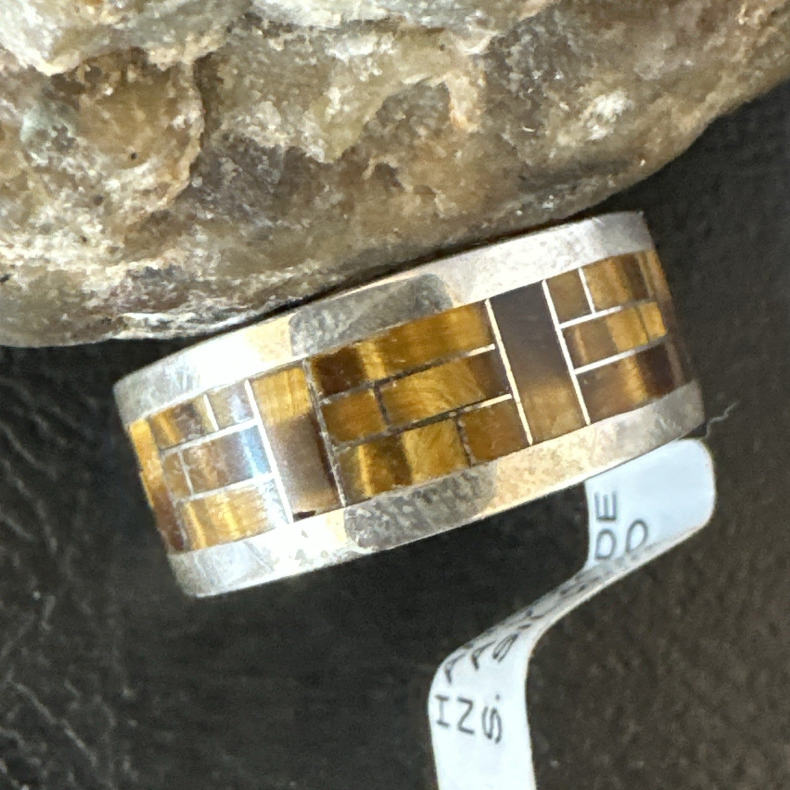 Brown Mens Infinity Band Tigers Eye Navajo Sterling Silver Ring Size 11 19051