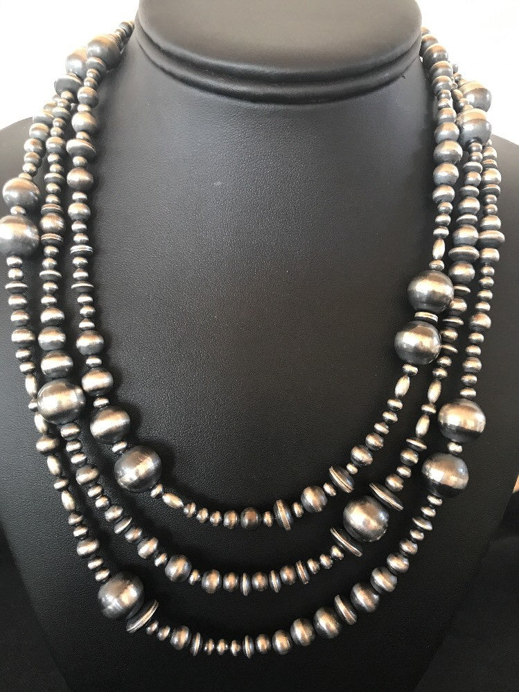 Native American Navajo Pearls Sterling Silver Necklace 3 Strand Removable 94221
