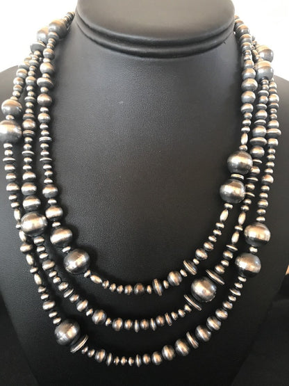 Native American Navajo Pearls Sterling Silver Necklace 3 Strand Removable 94221