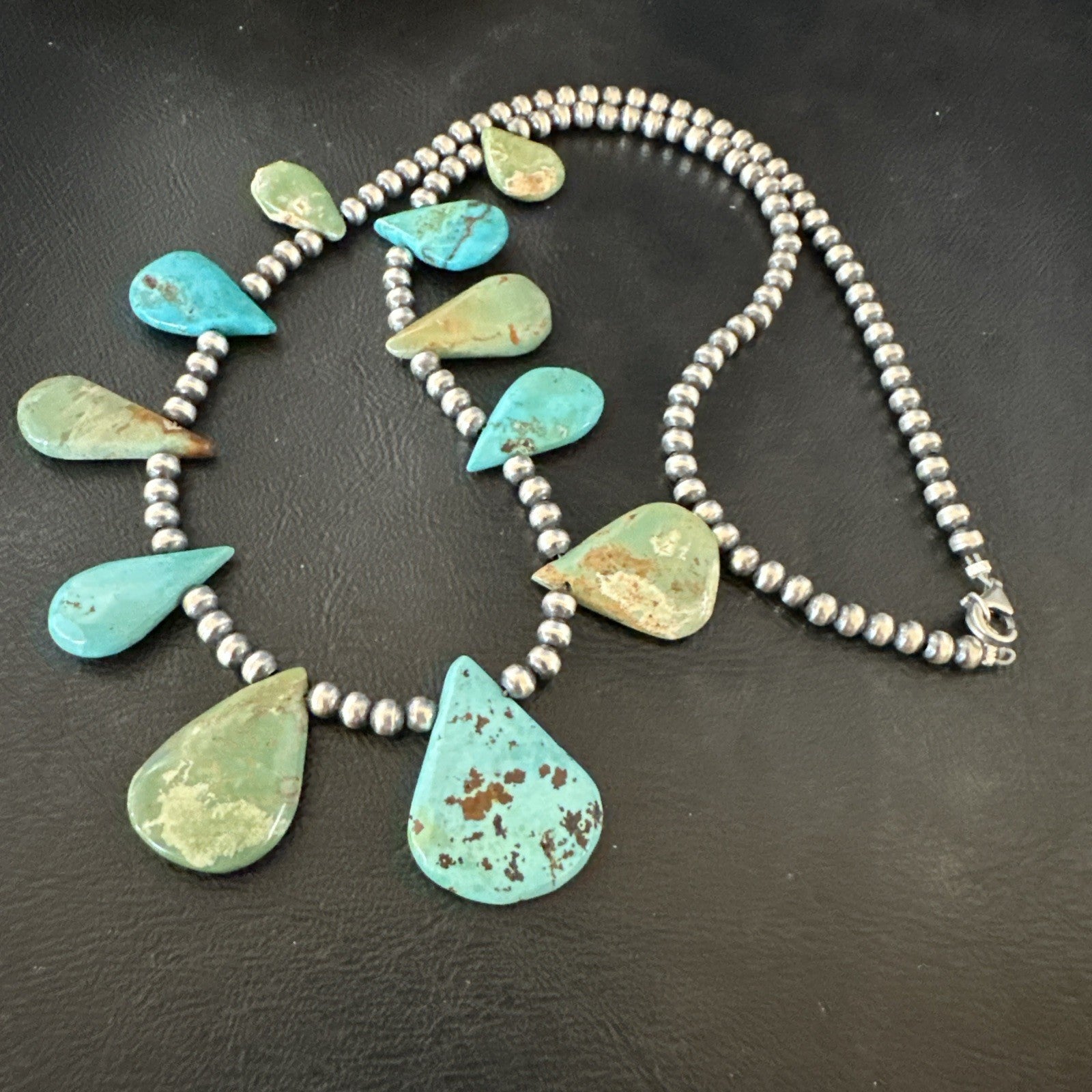 Blue Green Turquoise Navajo Pearls Sterling Silver 20" Necklace 19245