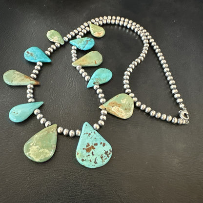 Blue Green Turquoise Navajo Pearls Sterling Silver 20" Necklace 19245