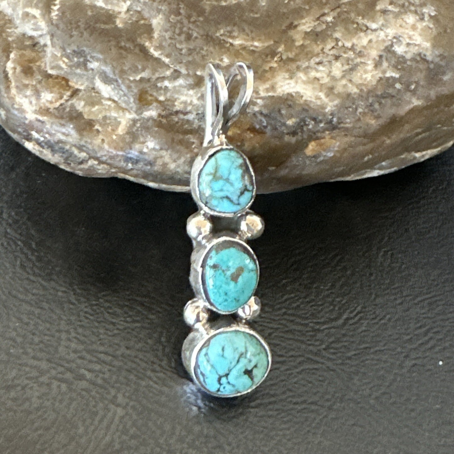 Blue Turquoise 3 Stone Navajo Sterling Silver Cluster Pendant Only 18349